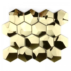 3D-guld-mosaikplattor hexagon spegelplattor metallmosaik för kökstänk / badrumsdekoration