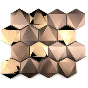 Rose Gold 3D Hexagon 304/316 rostfritt stål kakel mosaik för väggdekoration