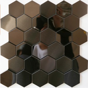 3D svart mosaiktegelplatta Hexagon Metal Rostfritt stål Mosaik kök Badrumsbacksplash